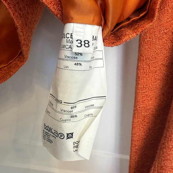 Y2K DOLCE & GABBANA ORANGE LINEN BLAZER 38 0 2 XS 2000s DG BUTTONS - Picture 4 of 6